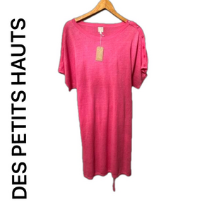 100% Linen Des Petits Hauts Dixy Pink Barbie Dress